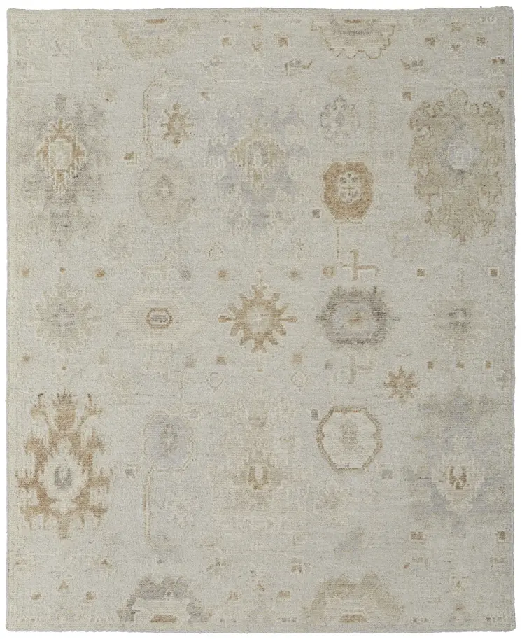 6' X 9' Tan and Gray Wool Floral Hand Knotted Area Rug