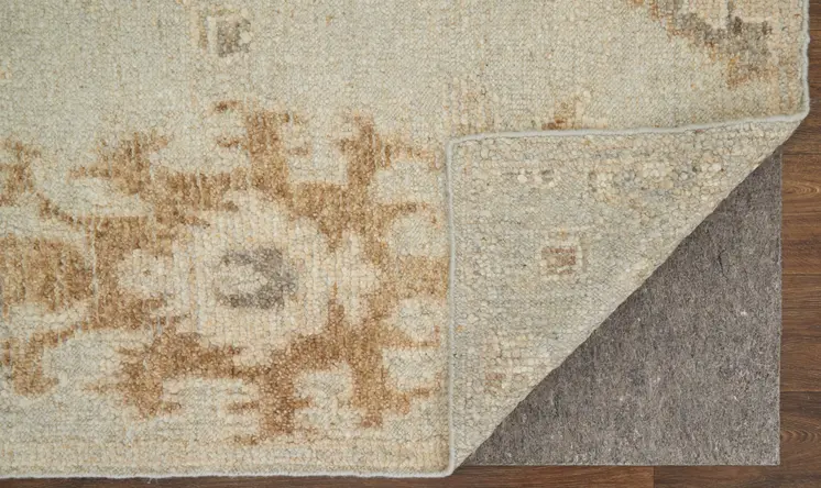 6' X 9' Tan and Gray Wool Floral Hand Knotted Area Rug
