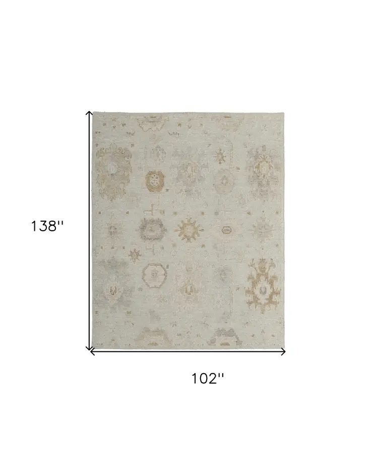 8' X 12' Tan and Gray Wool Floral Hand Knotted Area Rug