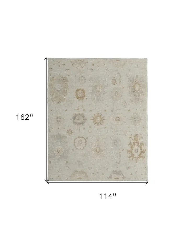 9' X 13' Tan and Gray Wool Floral Hand Knotted Area Rug