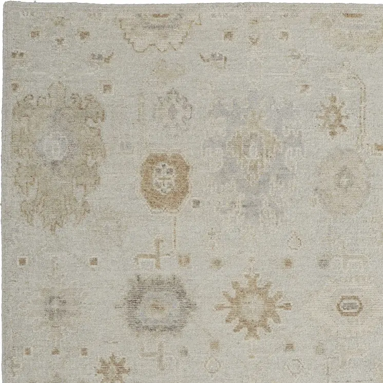 12' X 15' Tan and Gray Wool Floral Hand Knotted Area Rug