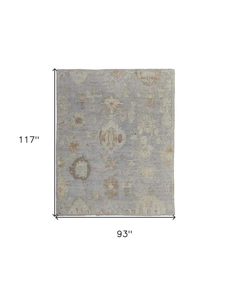 8' X 10' Gray and Blue Wool Floral Hand Knotted Area Rug