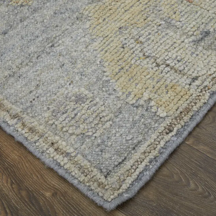 8' X 12' Gray and Blue Wool Floral Hand Knotted Area Rug