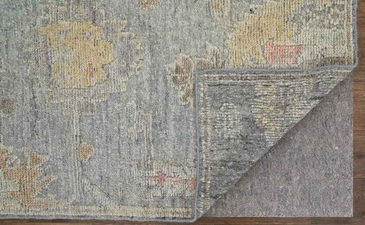9' X 13' Gray and Blue Wool Floral Hand Knotted Area Rug