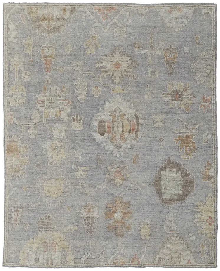 12' X 15' Gray and Blue Wool Floral Hand Knotted Area Rug