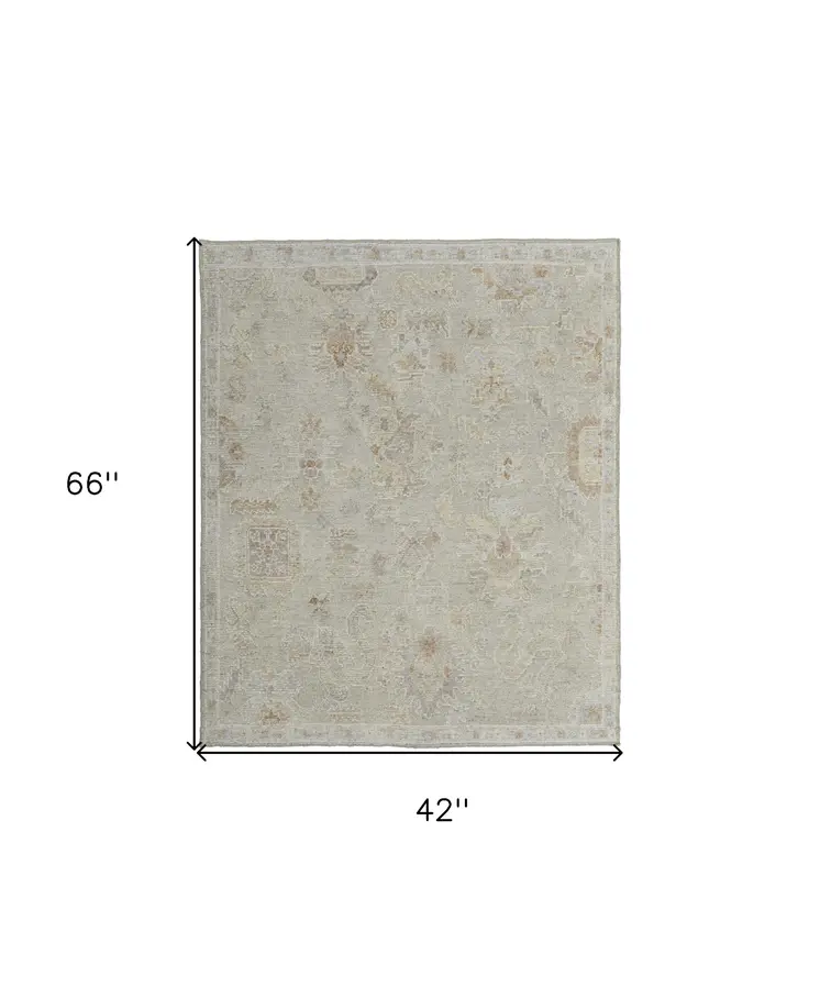 4' X 6' Gray and Brown Wool Floral Hand Knotted Area Rug
