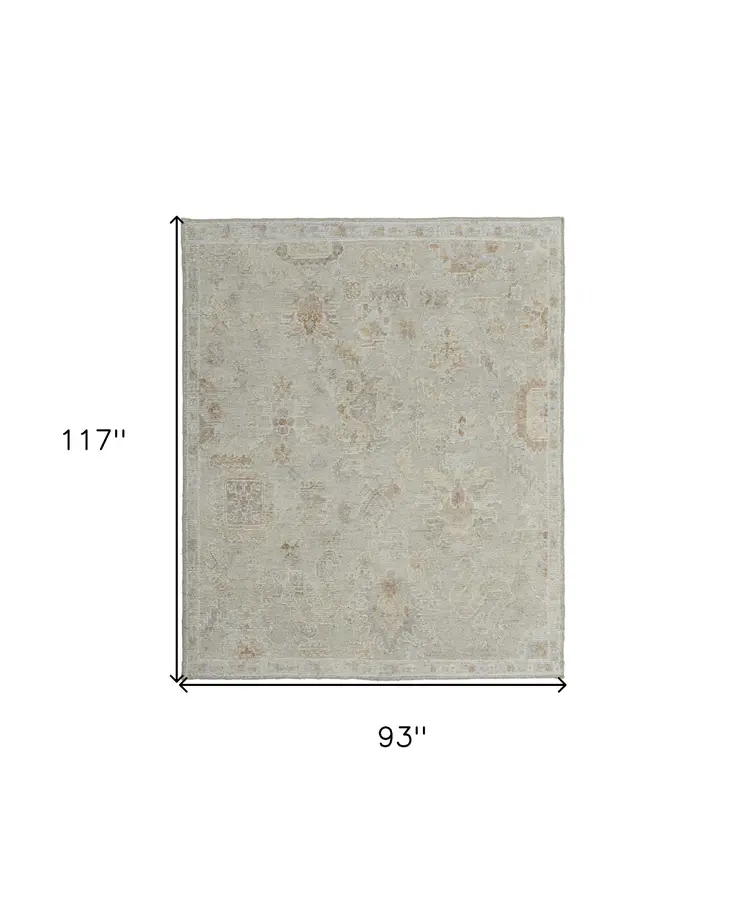 8' X 10' Gray and Brown Wool Floral Hand Knotted Area Rug