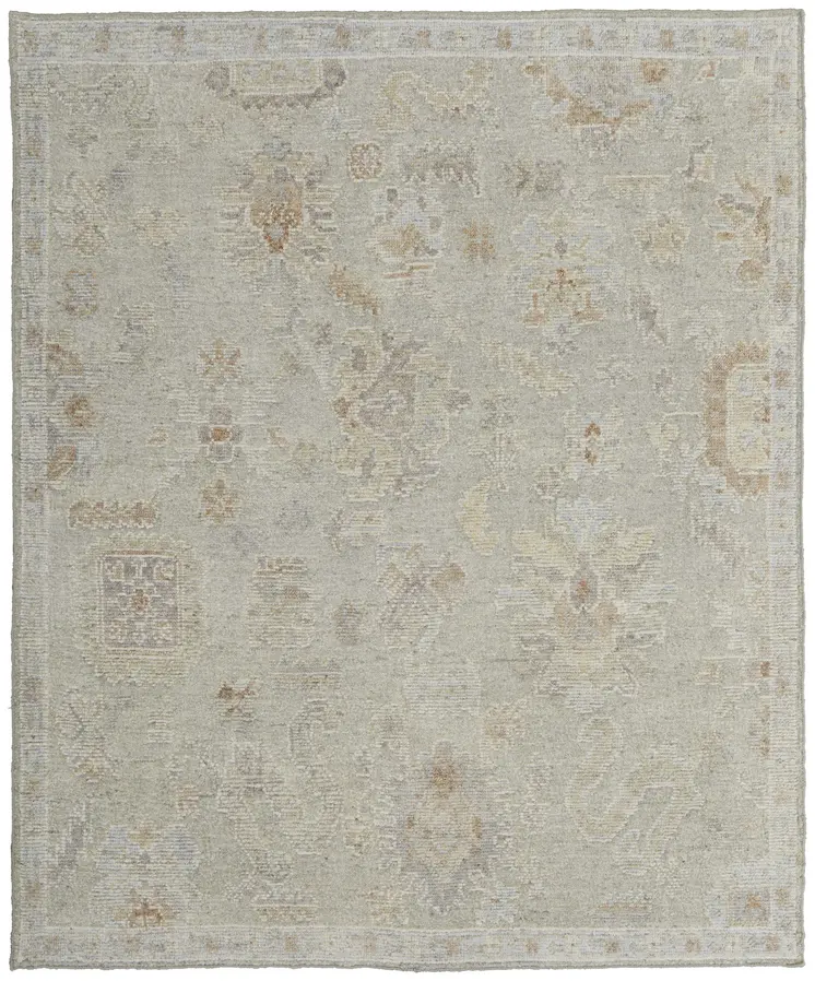 8' X 12' Gray and Brown Wool Floral Hand Knotted Area Rug