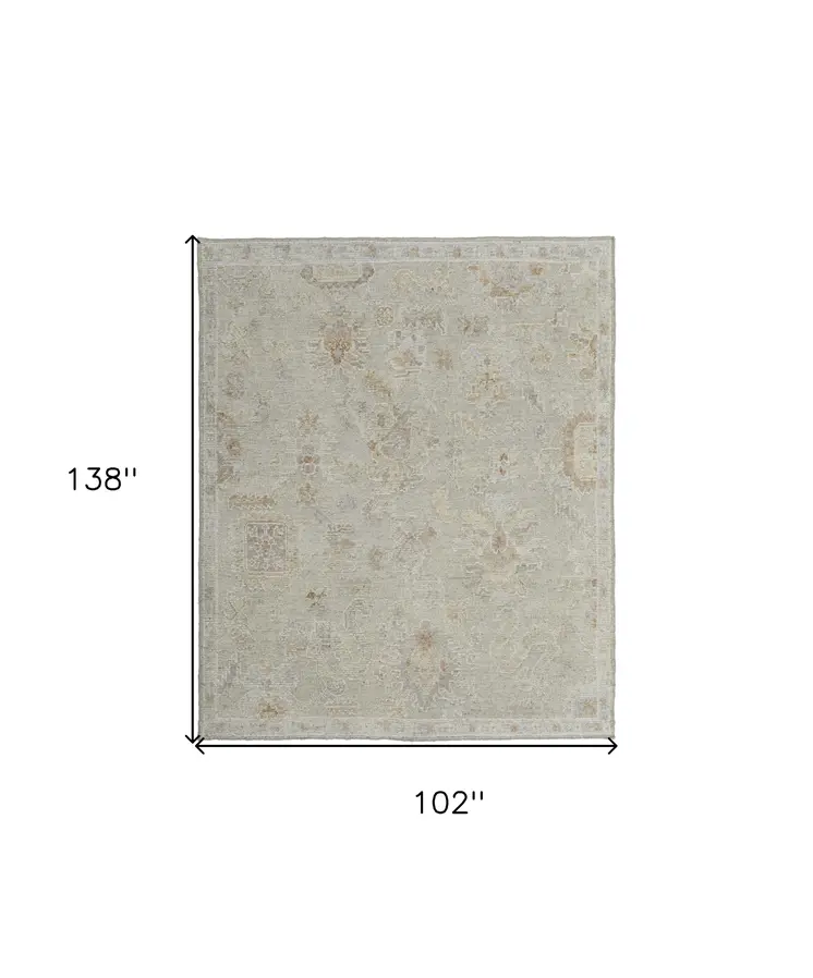 8' X 12' Gray and Brown Wool Floral Hand Knotted Area Rug