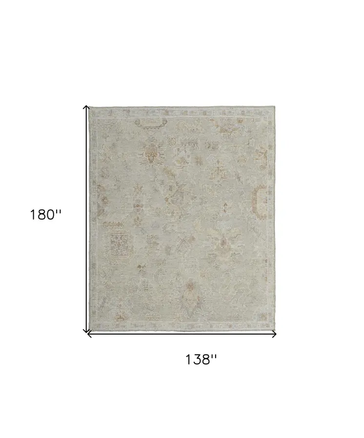 12' X 15' Gray and Brown Wool Floral Hand Knotted Area Rug
