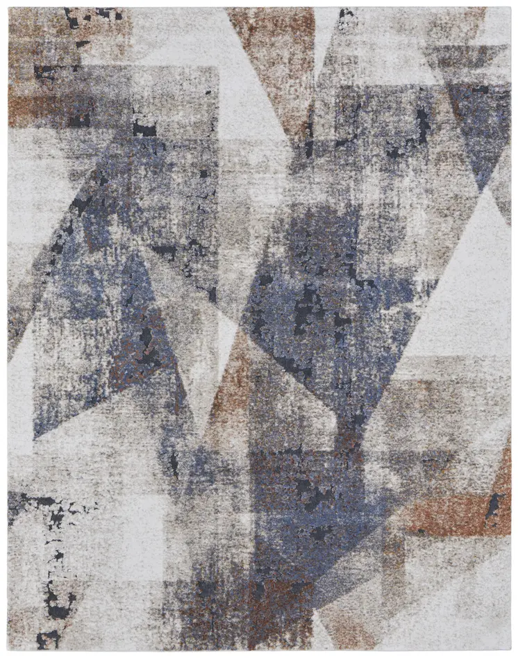 10' X 14' Gray Blue and Ivory Checkered Power Loom Area Rug