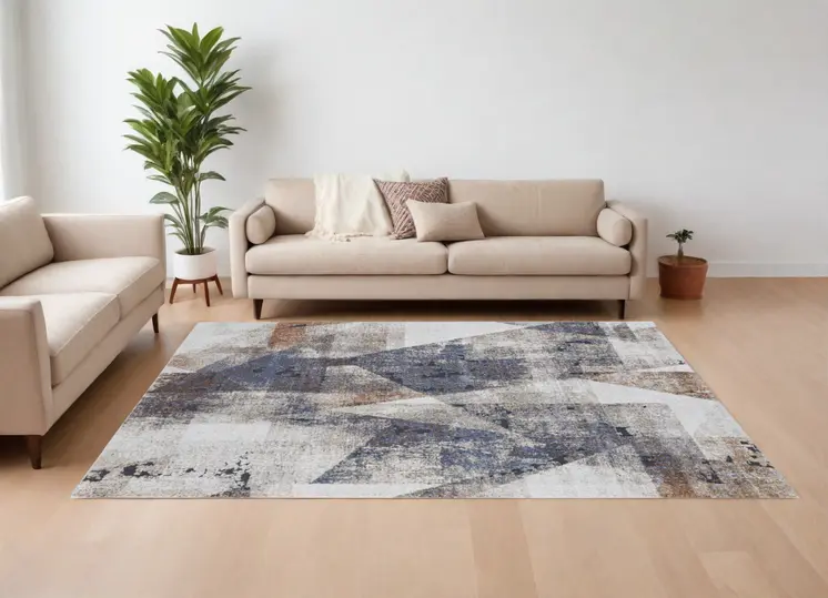 10' X 14' Gray Blue and Ivory Checkered Power Loom Area Rug