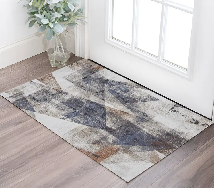2' X 3' Gray Blue and Ivory Checkered Power Loom Area Rug