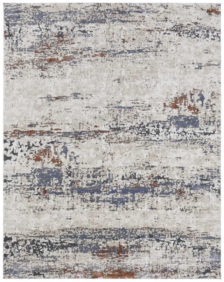 8' X 10' Gray Blue and Ivory Abstract Power Loom Area Rug