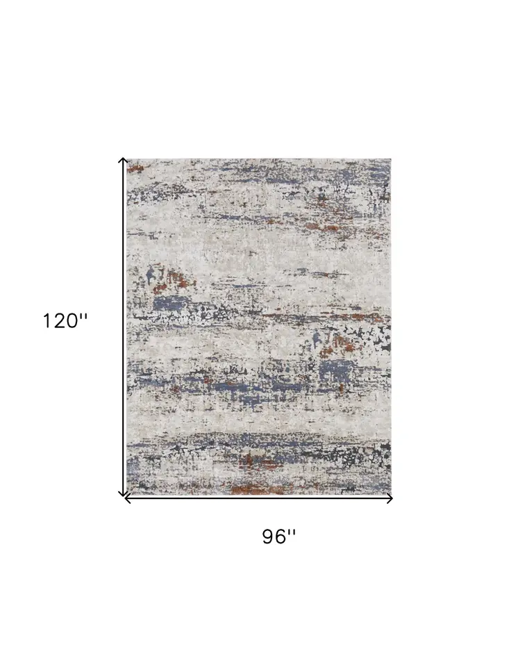 8' X 10' Gray Blue and Ivory Abstract Power Loom Area Rug