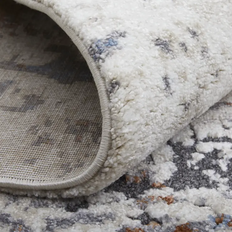8' Gray Blue and Ivory Abstract Power Loom Runner Rug