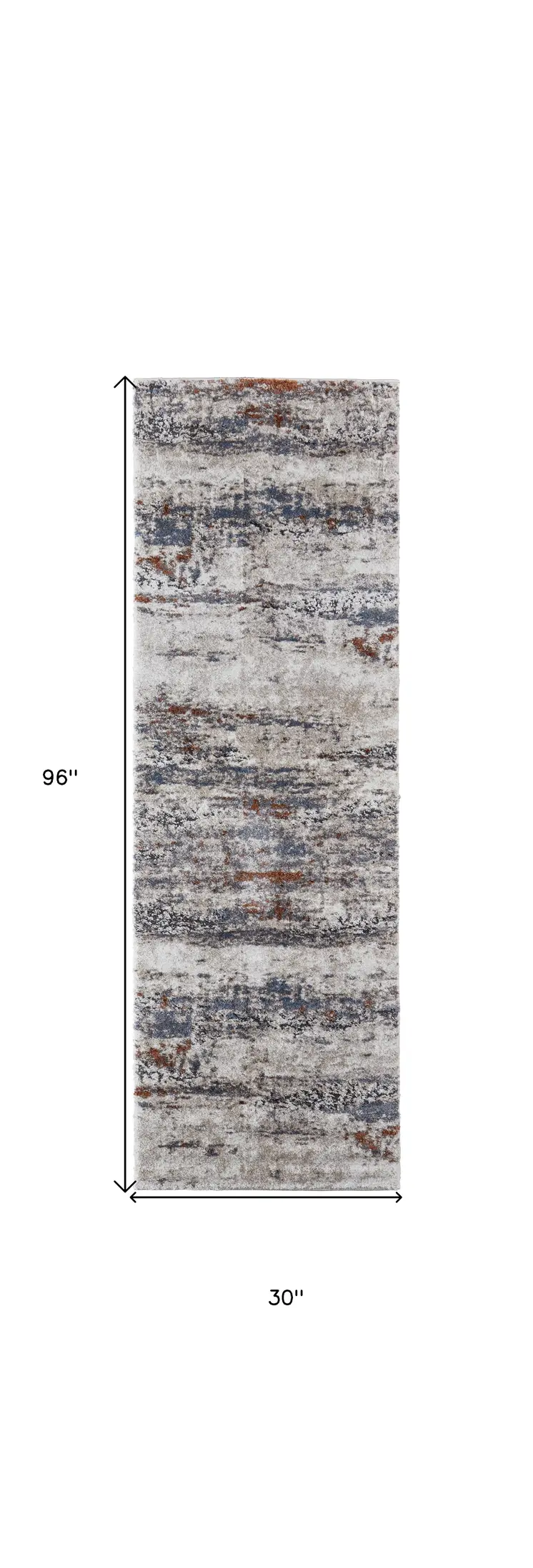 8' Gray Blue and Ivory Abstract Power Loom Runner Rug