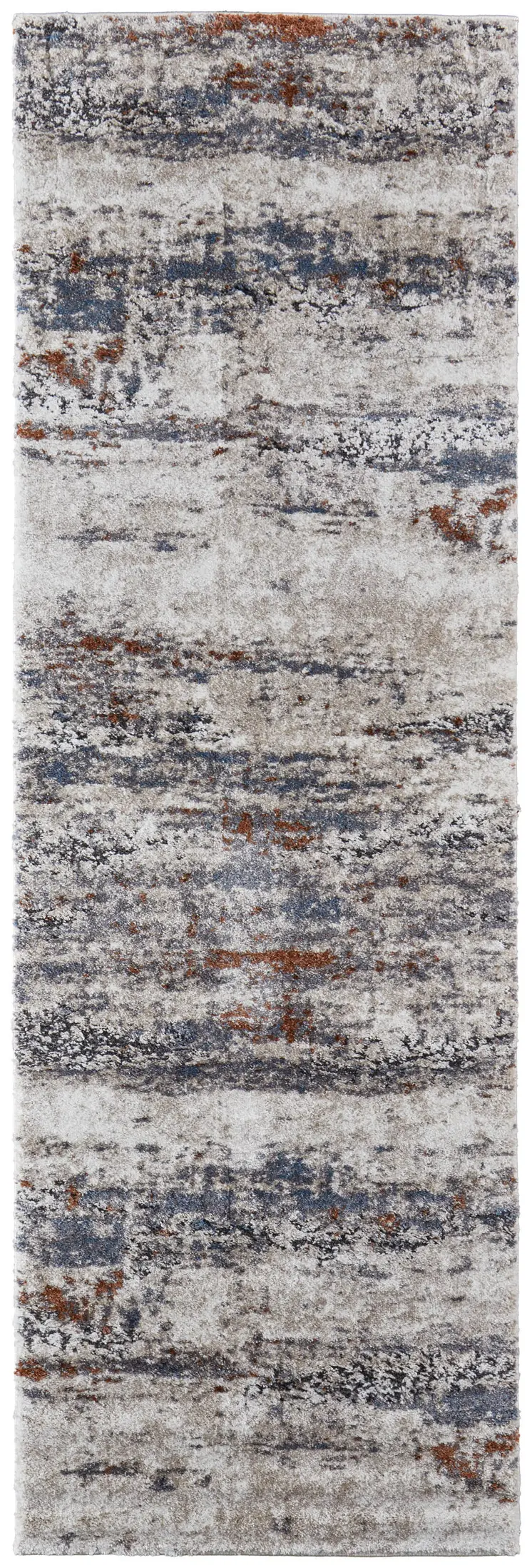 8' Gray Blue and Ivory Abstract Power Loom Runner Rug
