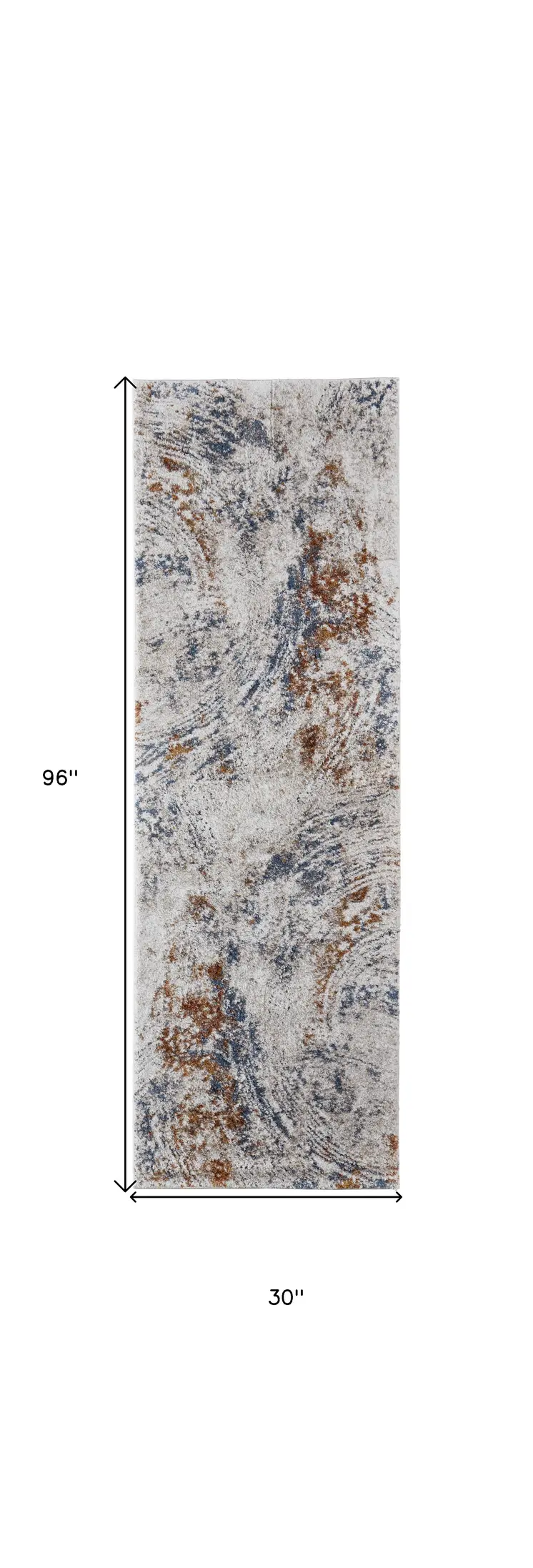8' Ivory Blue and Brown Abstract Power Loom Runner Rug