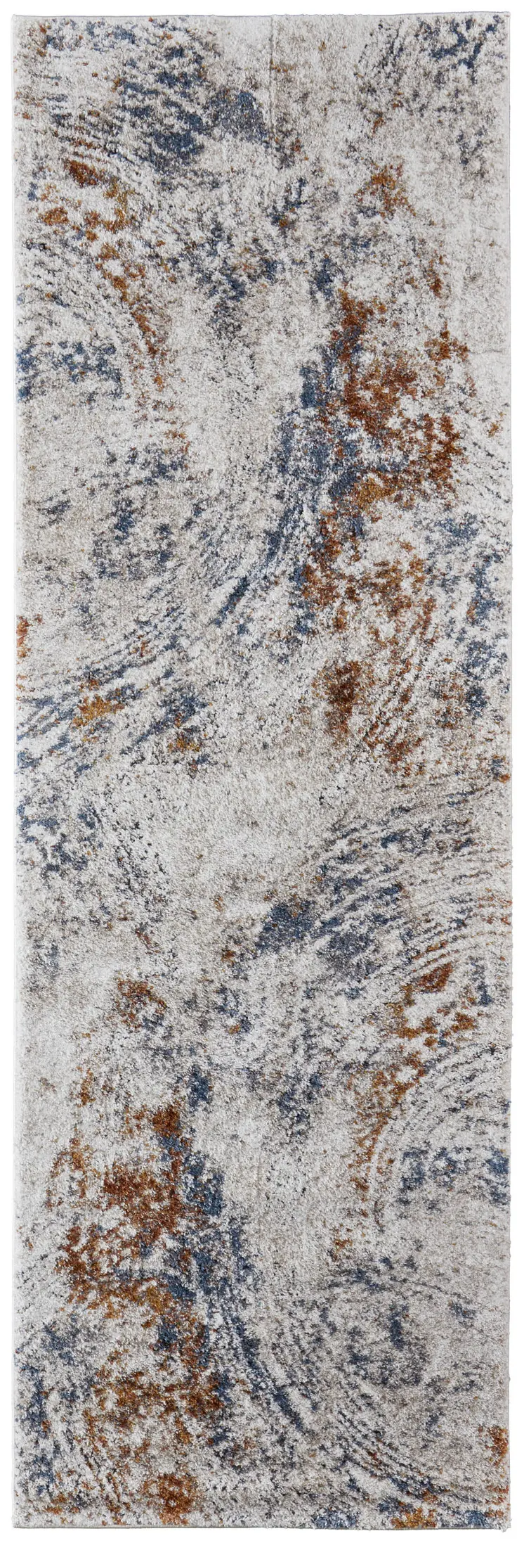 8' Ivory Blue and Brown Abstract Power Loom Runner Rug