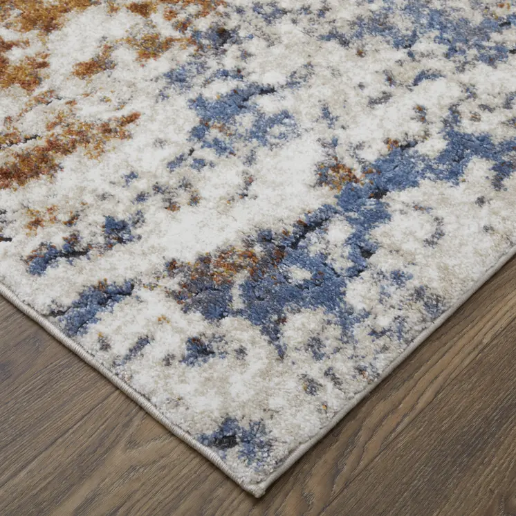 2' X 3' Ivory Blue and Brown Abstract Power Loom Area Rug