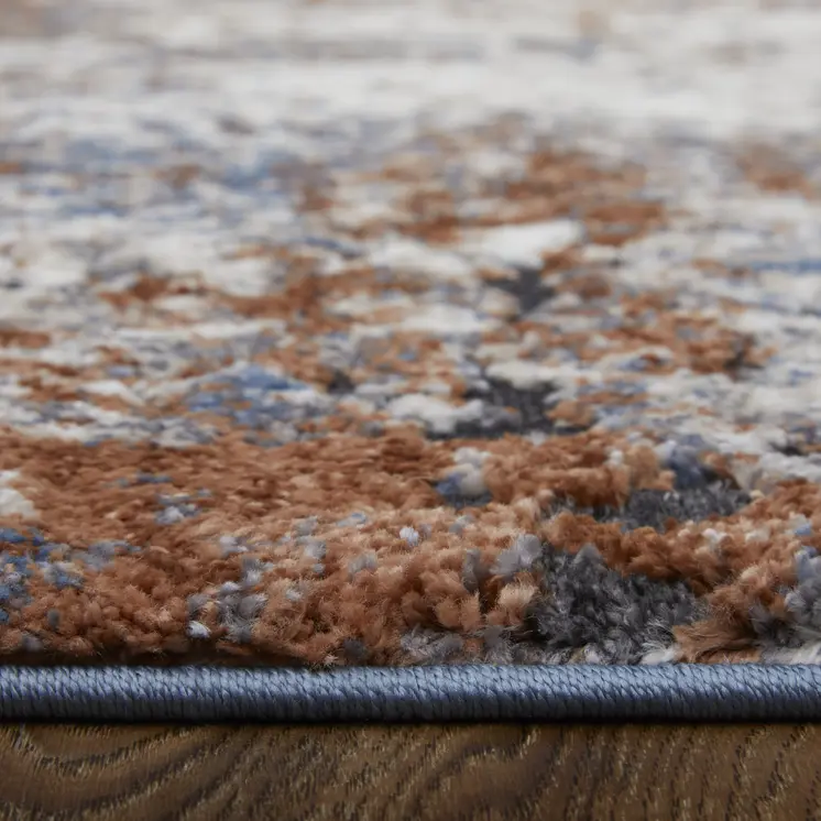 10' X 14' Blue Gray and Brown Abstract Power Loom Worn Faded Area Rug