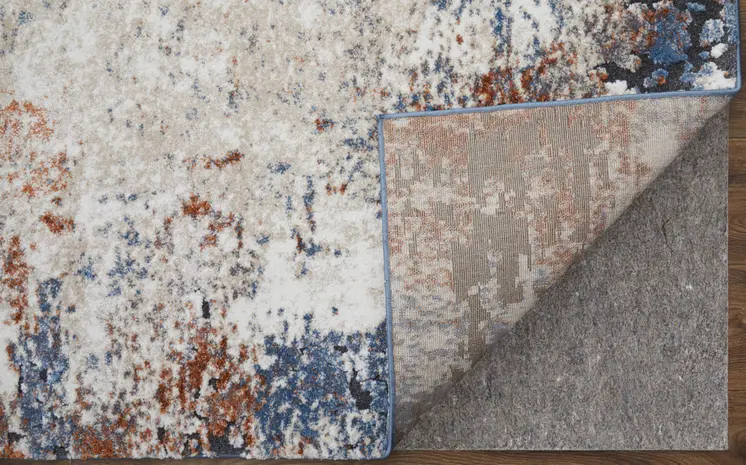 10' X 14' Blue Gray and Brown Abstract Power Loom Worn Faded Area Rug