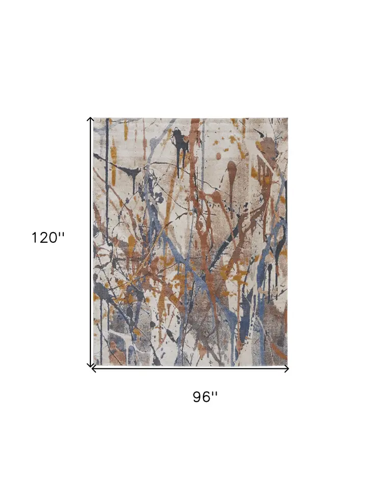 8' X 10' Ivory Blue and Brown Abstract Power Loom Area Rug