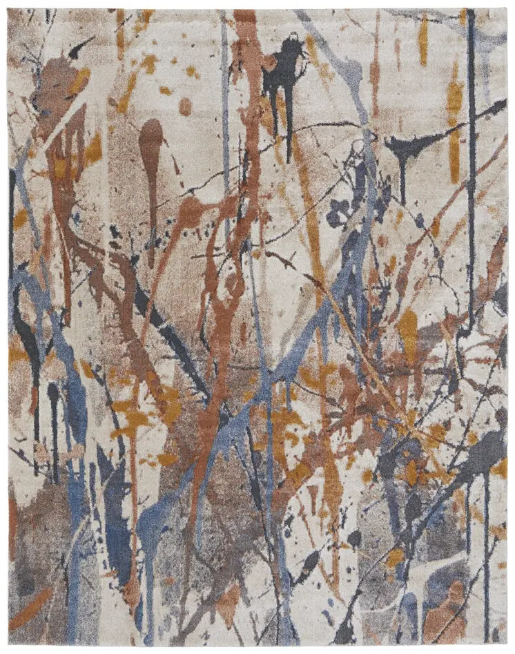 10' X 14' Ivory Blue and Brown Abstract Power Loom Area Rug
