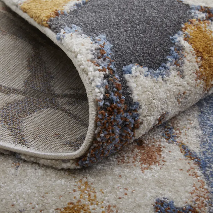 10' X 14' Ivory Blue and Brown Abstract Power Loom Area Rug