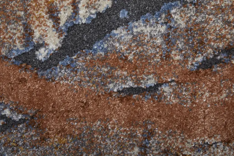 8' Ivory Blue and Brown Abstract Power Loom Runner Rug