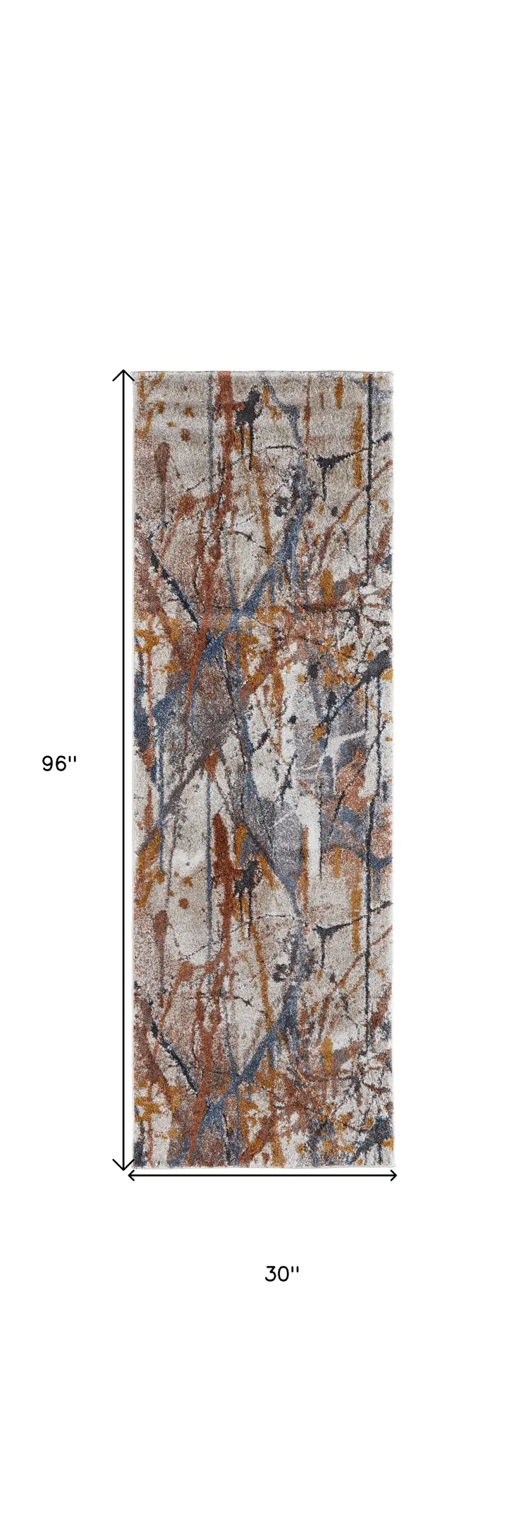 8' Ivory Blue and Brown Abstract Power Loom Runner Rug