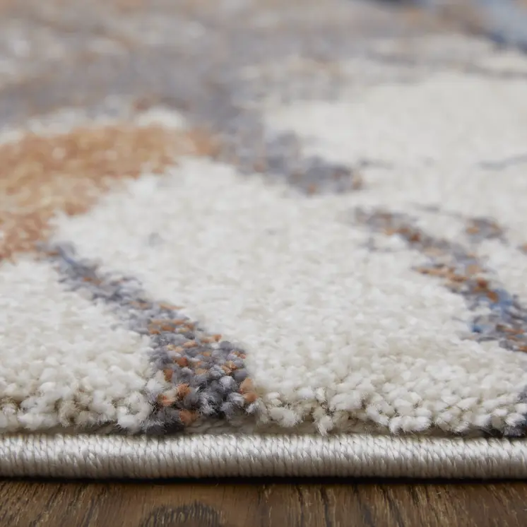 2' X 3' Ivory Blue and Brown Abstract Power Loom Area Rug