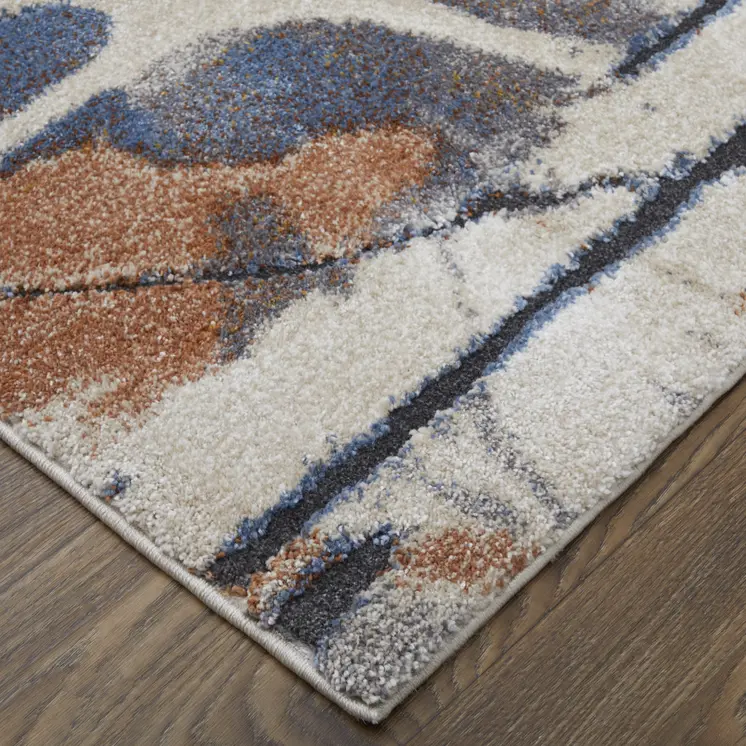 2' X 3' Ivory Blue and Brown Abstract Power Loom Area Rug