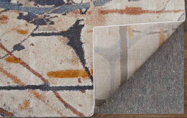 2' X 3' Ivory Blue and Brown Abstract Power Loom Area Rug