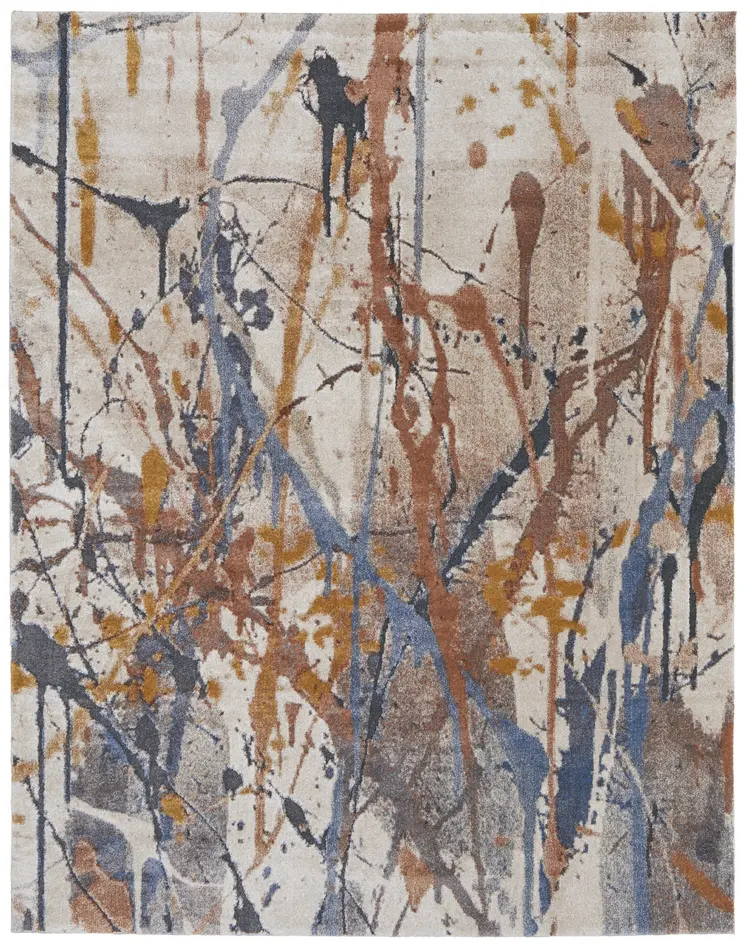 2' X 3' Ivory Blue and Brown Abstract Power Loom Area Rug