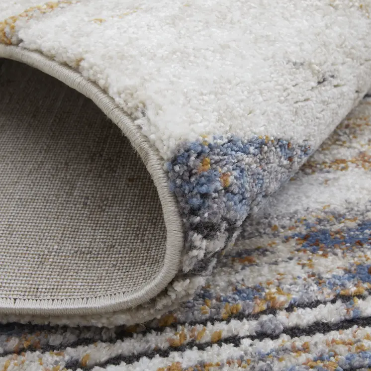 10' X 14' Ivory Blue and Brown Striped Power Loom Area Rug