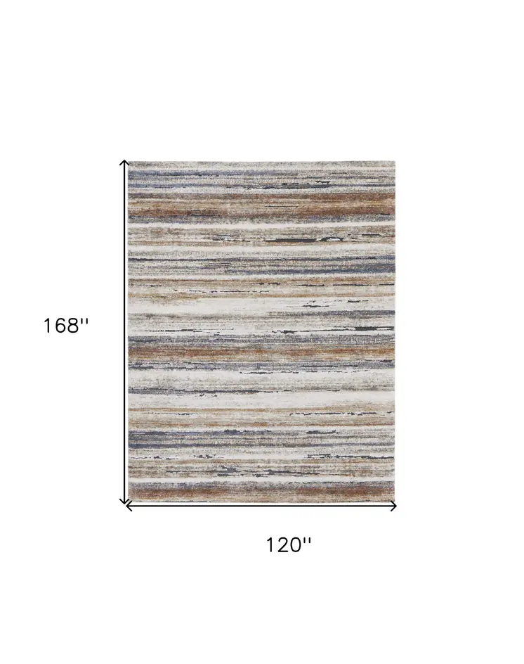 10' X 14' Ivory Blue and Brown Striped Power Loom Area Rug