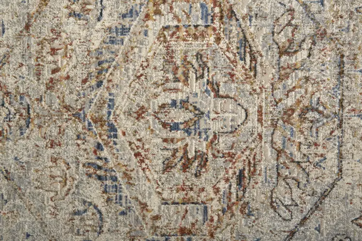 10' Red Tan and Blue Oriental Power Loom Worn Faded Runner Rug With Fringe