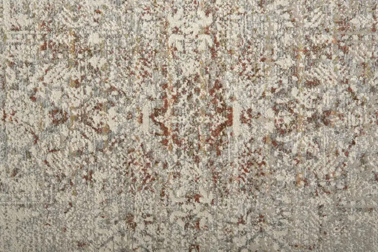 8' Ivory Gray and Brown Abstract Power Loom Worn Faded Runner Rug With Fringe