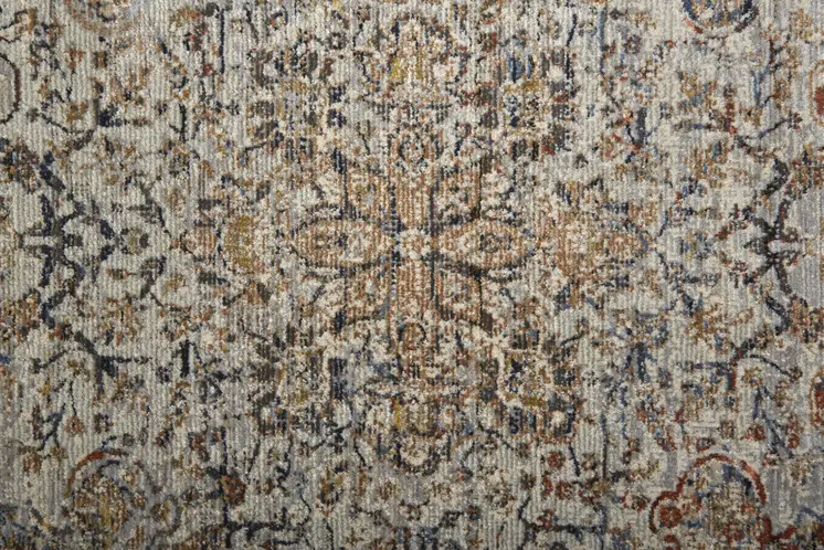 12' Tan Blue and Brown Oriental Power Loom Runner Rug With Fringe