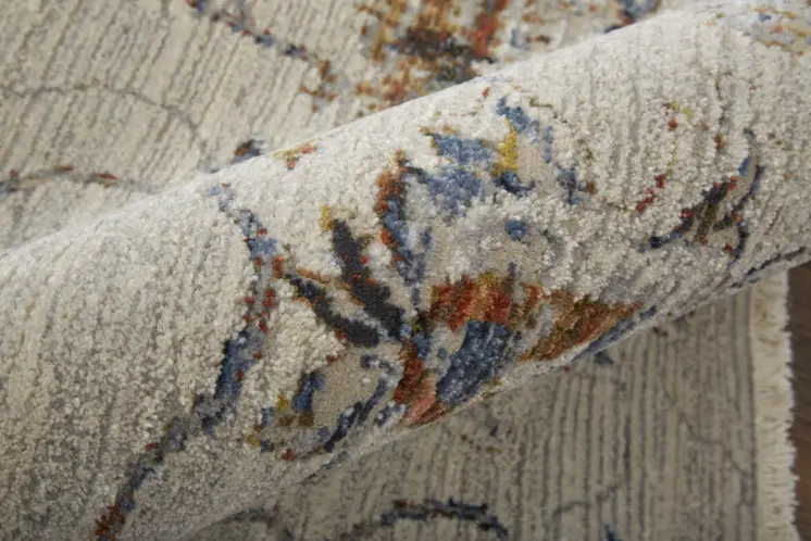 3' X 5' Blue Gray and Brown Floral Power Loom Worn Faded Area Rug With Fringe