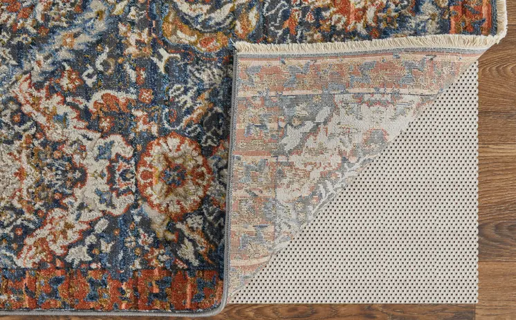 3' X 5' Ivory Blue and Brown Floral Power Loom Area Rug With Fringe