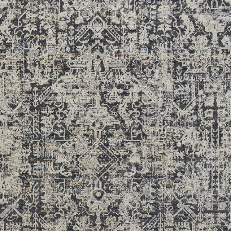 3' X 5' Ivory and Gray Abstract Power Loom Worn Faded Area Rug With Fringe