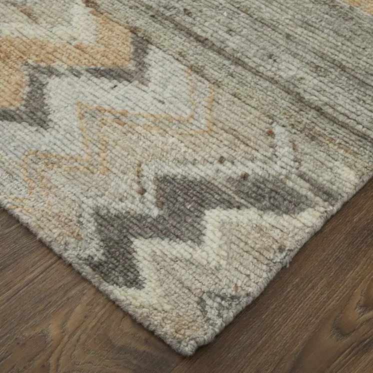 8' X 10' Ivory Gray and Orange Wool Moroccan Hand Knotted Area Rug
