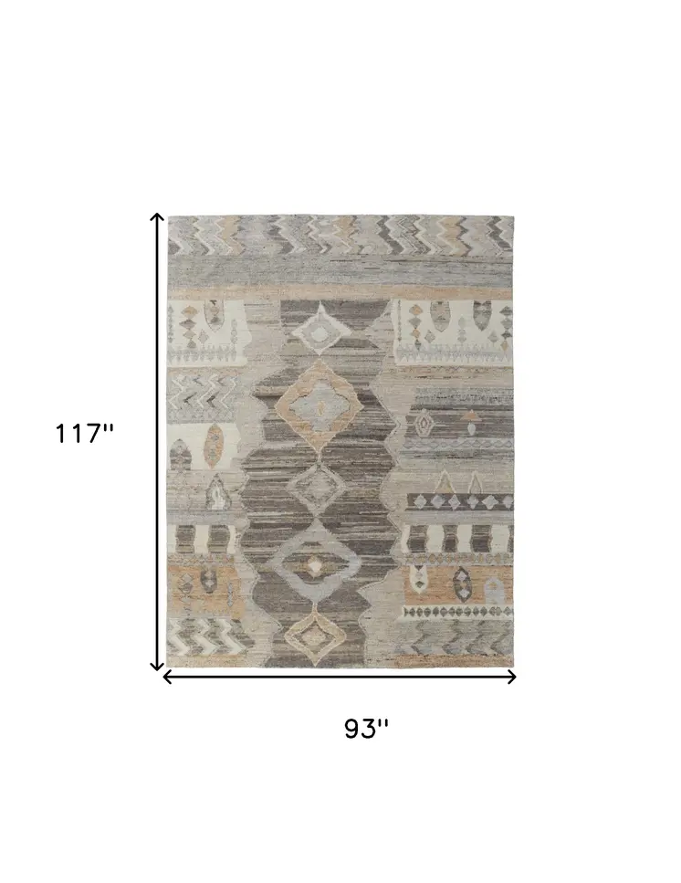 8' X 10' Ivory Gray and Orange Wool Moroccan Hand Knotted Area Rug