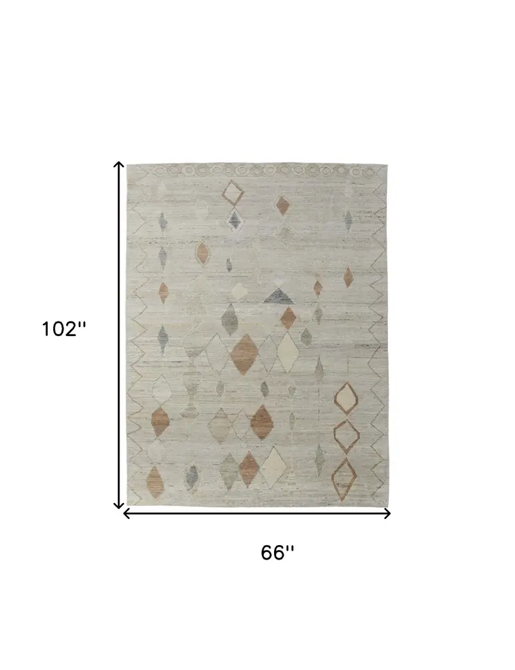 6' X 9' Tan Brown and Gray Wool Moroccan Hand Knotted Area Rug