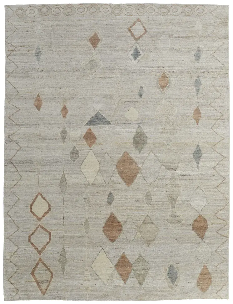 8' X 10' Tan Brown and Gray Wool Moroccan Hand Knotted Area Rug