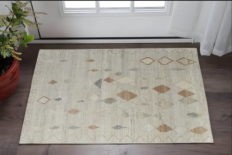2' X 3' Tan Brown and Gray Wool Moroccan Hand Knotted Area Rug