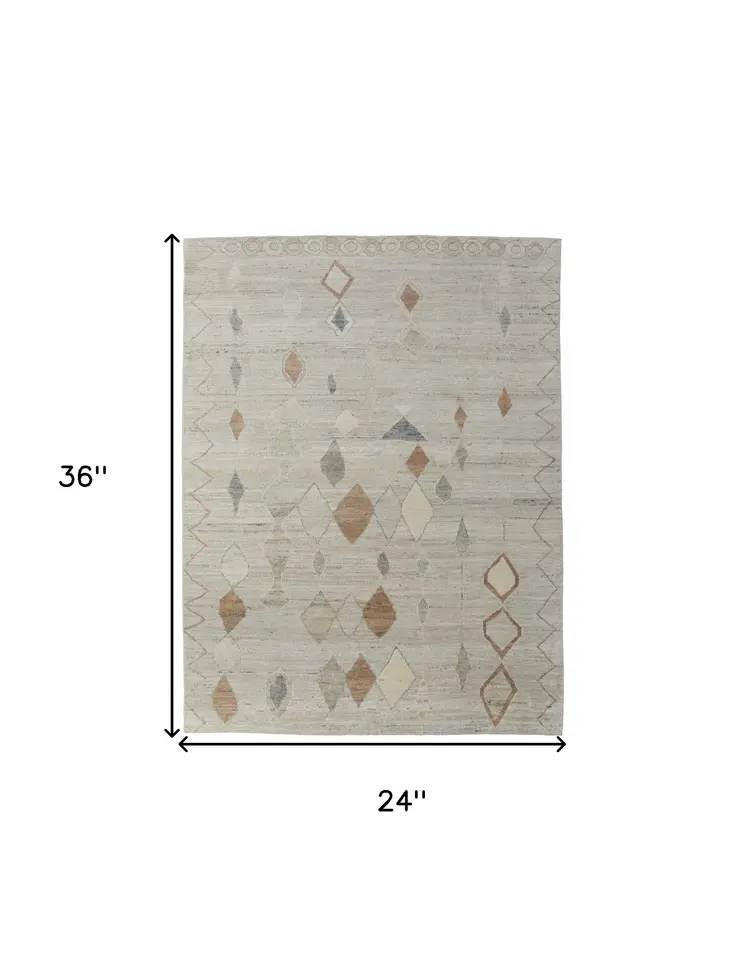 2' X 3' Tan Brown and Gray Wool Moroccan Hand Knotted Area Rug